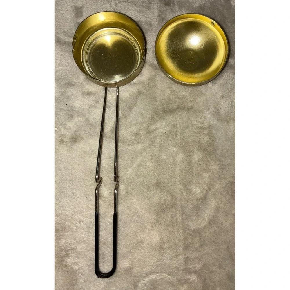 Vintage Metal Tea Strainer Infuser Gold Pot Rest Farmhouse Rustic Cottage *flaw